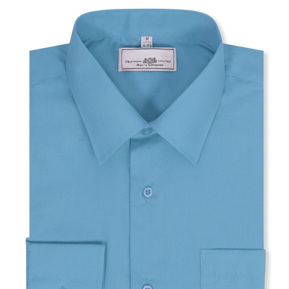 Boltini Men's Regular Fit Long Sleeve Solid Color Dress Shirts LtBlue